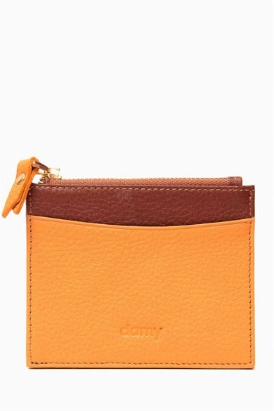 Hakiki Deri Kadın Kartlık 535 - Hardal - Taba