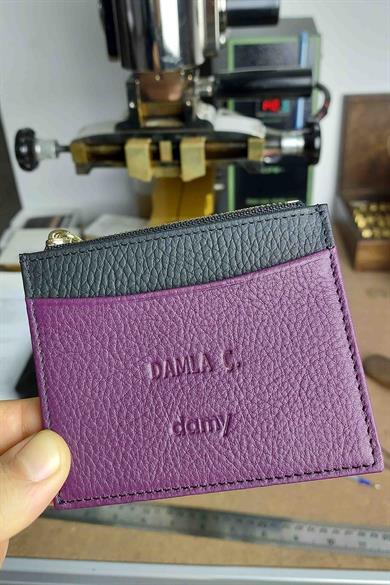 Hakiki Deri Kadın Kartlık 535 - Mürdüm - Siyah