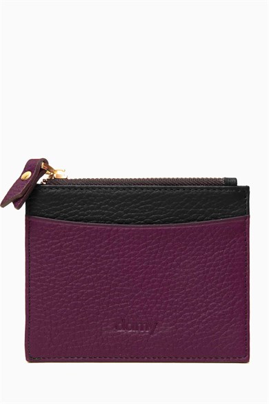 Hakiki Deri Kadın Kartlık 535 - Mürdüm - Siyah