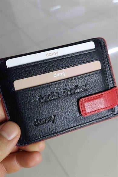 Hakiki Deri Kartlık 521 - Siyah-Kırmızı