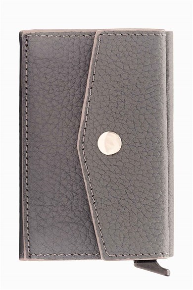 Hakiki Deri Mekanizmalı Kartlık 612 - Gri
