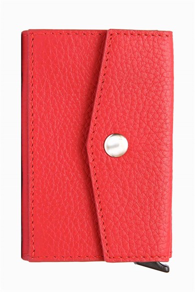 Hakiki Deri Mekanizmalı Kartlık 612 - Kırmızı