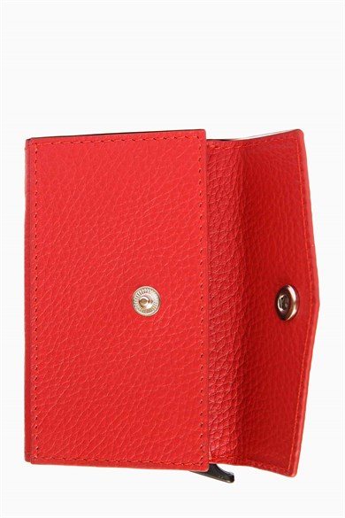 Hakiki Deri Mekanizmalı Kartlık 612 - Kırmızı