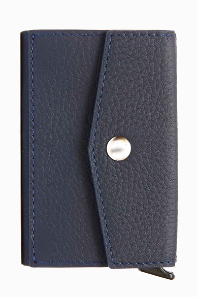 Hakiki Deri Mekanizmalı Kartlık 612 - Lacivert