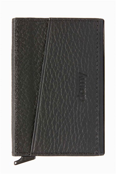 Hakiki Deri Mekanizmalı Kartlık 612 - Siyah