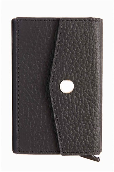 Hakiki Deri Mekanizmalı Kartlık 612 - Siyah