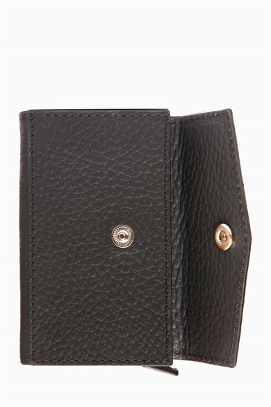 Hakiki Deri Mekanizmalı Kartlık 612 - Siyah
