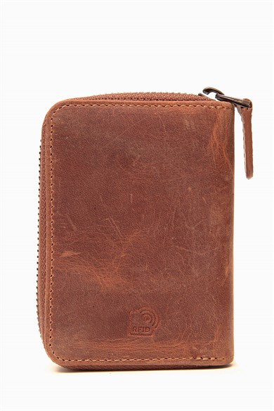 Hakiki Deri RFID Korumalı Akordiyon Kartlık 416 - Taba