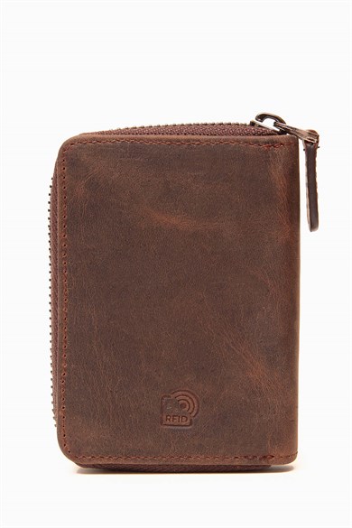 Hakiki Deri RFID Korumalı Akordiyon Kartlık 416 - Kahve
