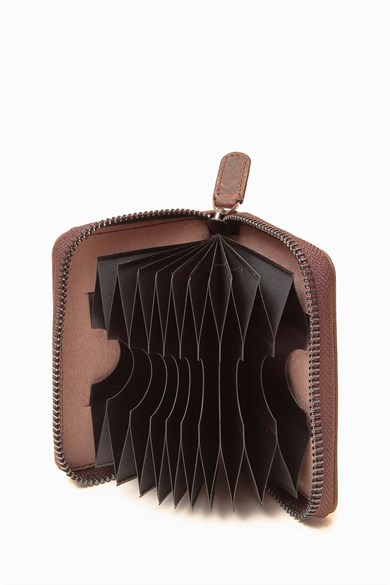 Hakiki Deri RFID Korumalı Akordiyon Kartlık 416 - Kahve