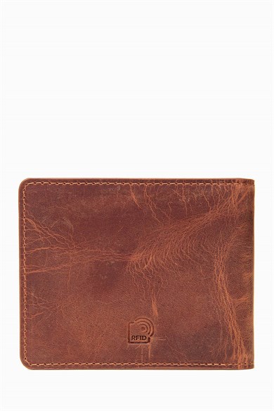 Hakiki Deri RFID Korumalı Erkek Cüzdan 390 - Taba