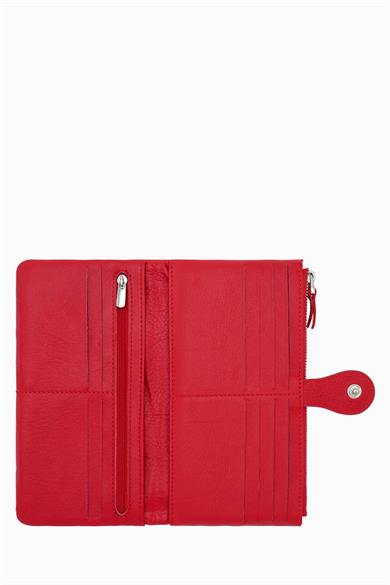 Hakiki Deri RFID Korumalı Kadın Cüzdan 958 - Kırmızı