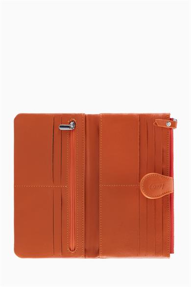 Hakiki Deri RFID Korumalı Kadın Cüzdan 958 - Turuncu