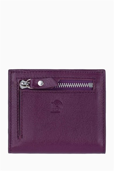 Hakiki Deri RFID Korumalı Kadın Mini Cüzdan 906 - Mürdüm