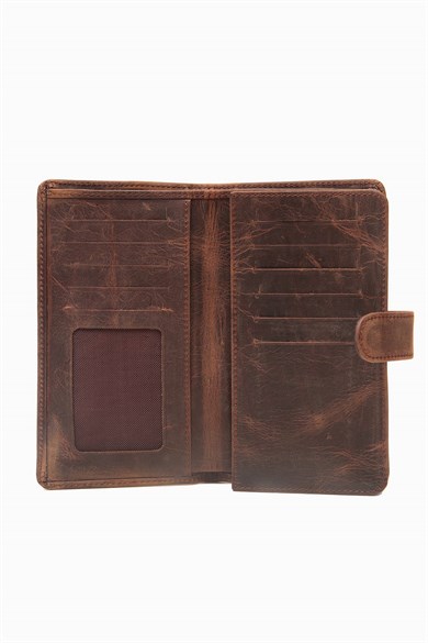 Hakiki Deri RFID Korumalı Telefonlu El Portföyü 803 - Kahve