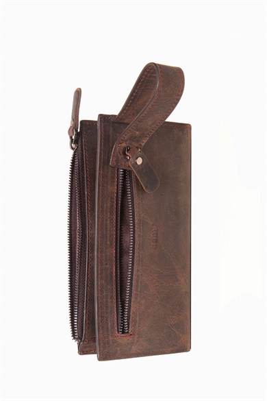 Hakiki Deri RFID Korumalı El Portföyü 860 - Kahve