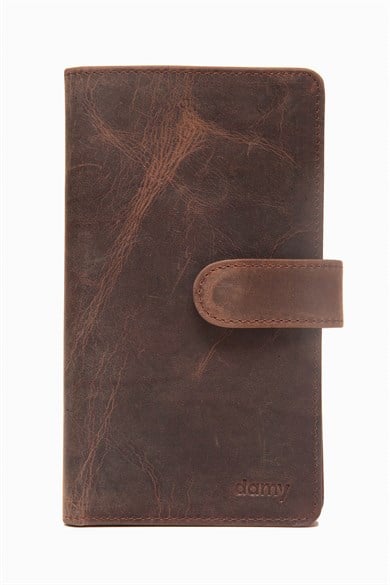 Hakiki Deri RFID Korumalı Telefonlu El Portföyü 803 - Kahve