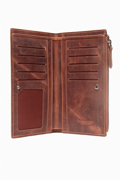 Hakiki Deri RFID Korumalı El Portföyü 860 - Taba