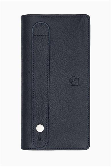 Hakiki Deri RFID Korumalı Telefonlu El Portföyü 804 - Lacivert