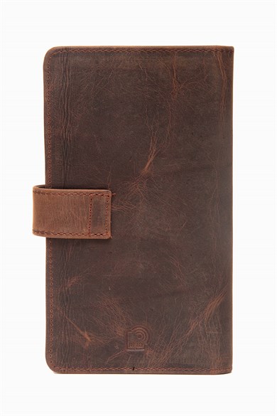 Hakiki Deri RFID Korumalı Telefonlu El Portföyü 803 - Kahve
