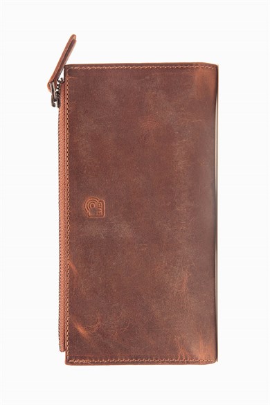 Hakiki Deri RFID Korumalı El Portföyü 860 - Taba