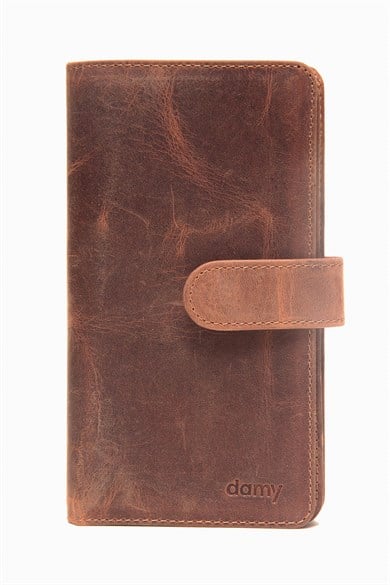 Hakiki Deri RFID Korumalı Telefonlu El Portföyü 803 - Taba