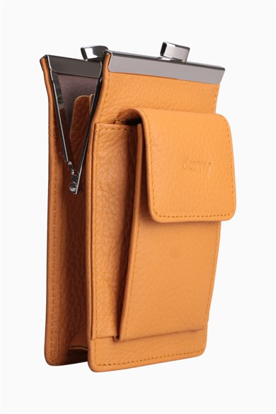 Hakiki Deri Unisex Kartlıklı Sigaralık 701 - Hardal