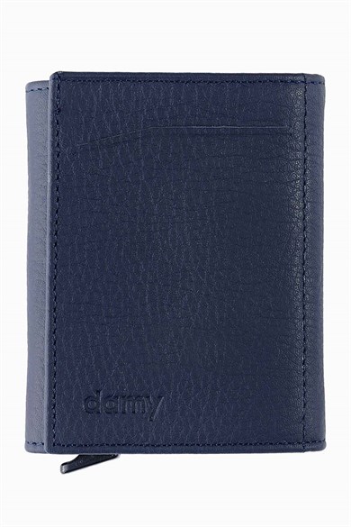 Hakiki Deri Unisex Mekanizmalı Cüzdan 626MG - Lacivert