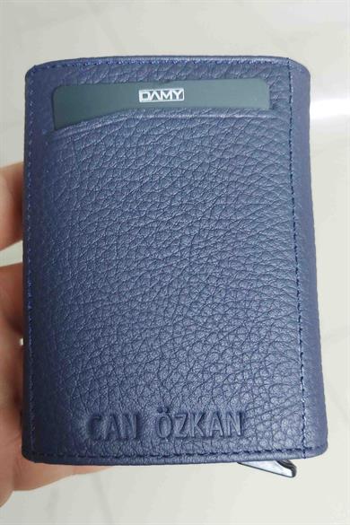 Hakiki Deri Unisex Mekanizmalı Cüzdan 626MG - Lacivert