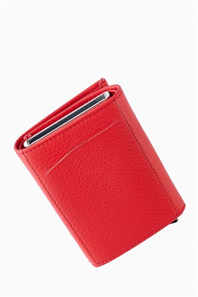 Hakiki Deri Unisex Mekanizmalı Cüzdan 626MG - Kırmızı