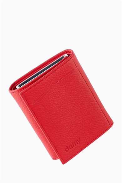Hakiki Deri Unisex Mekanizmalı Cüzdan 626MG - Kırmızı