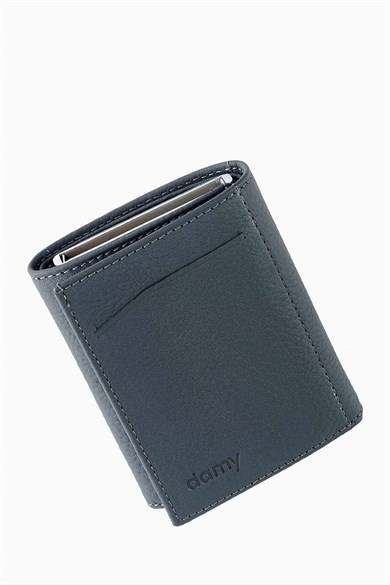 Hakiki Deri Unisex Mekanizmalı Cüzdan 626MG - Gri