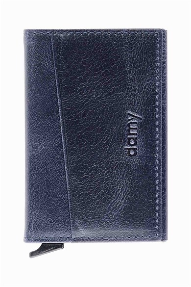 Hakiki Deri Unisex Mekanizmalı Kartlık 611CR - Lacivert