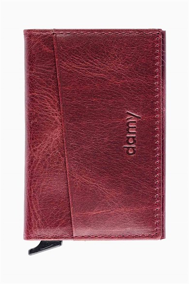 Hakiki Deri Unisex Mekanizmalı Kartlık 611CR - Bordo