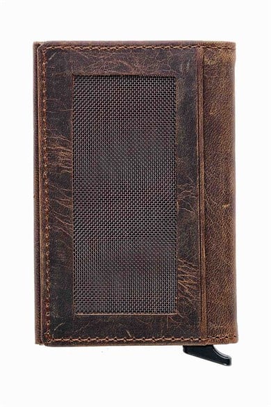 Hakiki Deri Unisex Mekanizmalı Kartlık 611CR - Koyu Taba