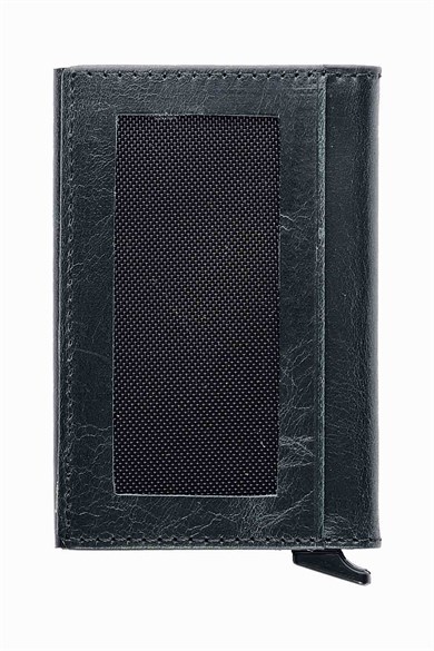 Hakiki Deri Unisex Mekanizmalı Kartlık 611CR - Siyah