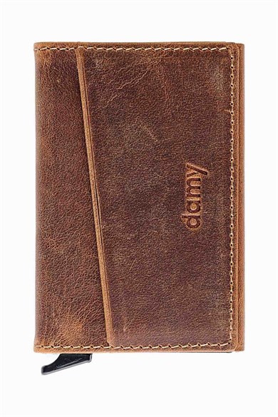 Hakiki Deri Unisex Mekanizmalı Kartlık 611CR - Taba