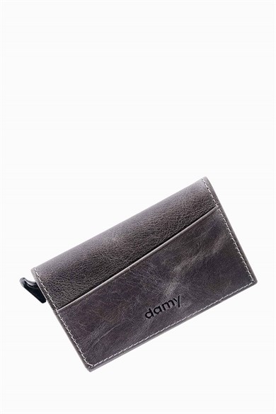 Hakiki Deri Unisex Mekanizmalı Kartlık 611CR - Antrasit