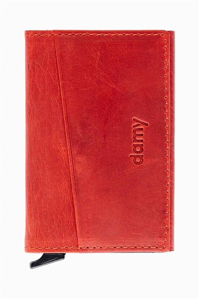 Hakiki Deri Unisex Mekanizmalı Kartlık 611CR - Kırmızı