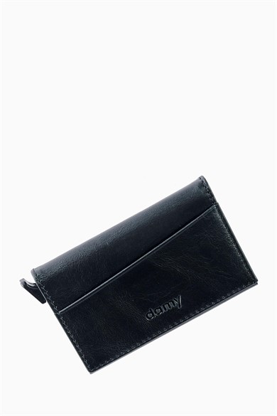 Hakiki Deri Unisex Mekanizmalı Kartlık 611CR - Siyah