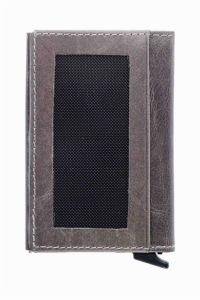 Hakiki Deri Unisex Mekanizmalı Kartlık 611CR - Antrasit