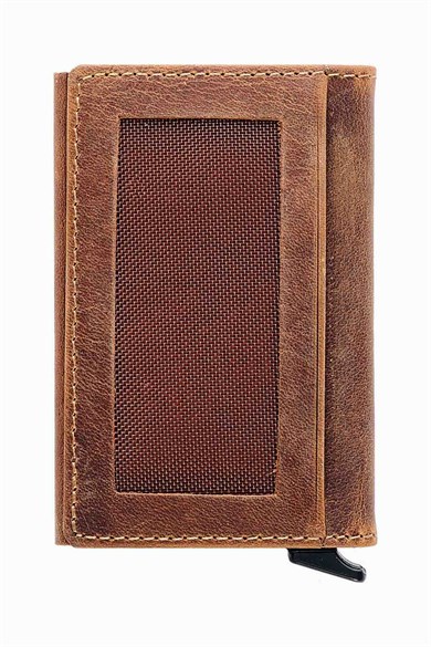 Hakiki Deri Unisex Mekanizmalı Kartlık 611CR - Taba