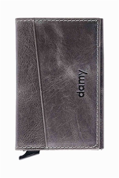 Hakiki Deri Unisex Mekanizmalı Kartlık 611CR - Antrasit