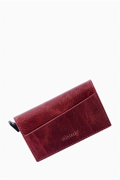 Hakiki Deri Unisex Mekanizmalı Kartlık 611CR - Bordo