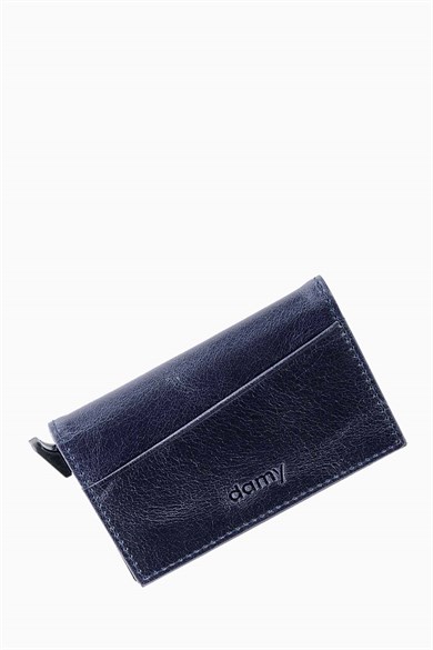 Hakiki Deri Unisex Mekanizmalı Kartlık 611CR - Lacivert