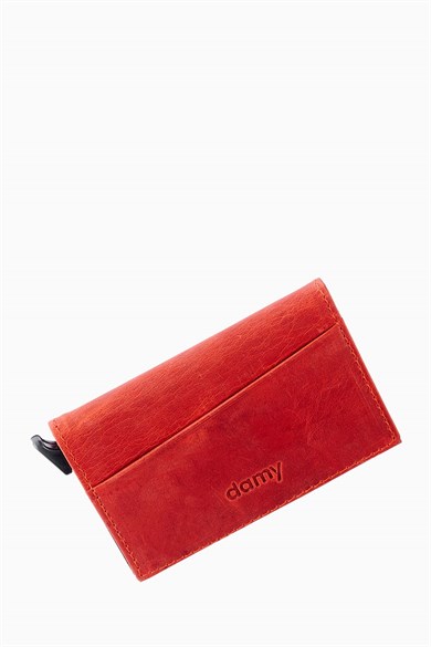 Hakiki Deri Unisex Mekanizmalı Kartlık 611CR - Kırmızı
