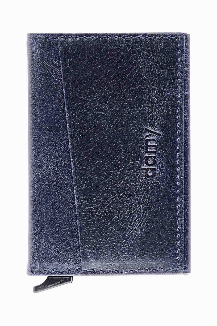 Hakiki Deri Unisex Mekanizmalı Kartlık 611CR - Lacivert
