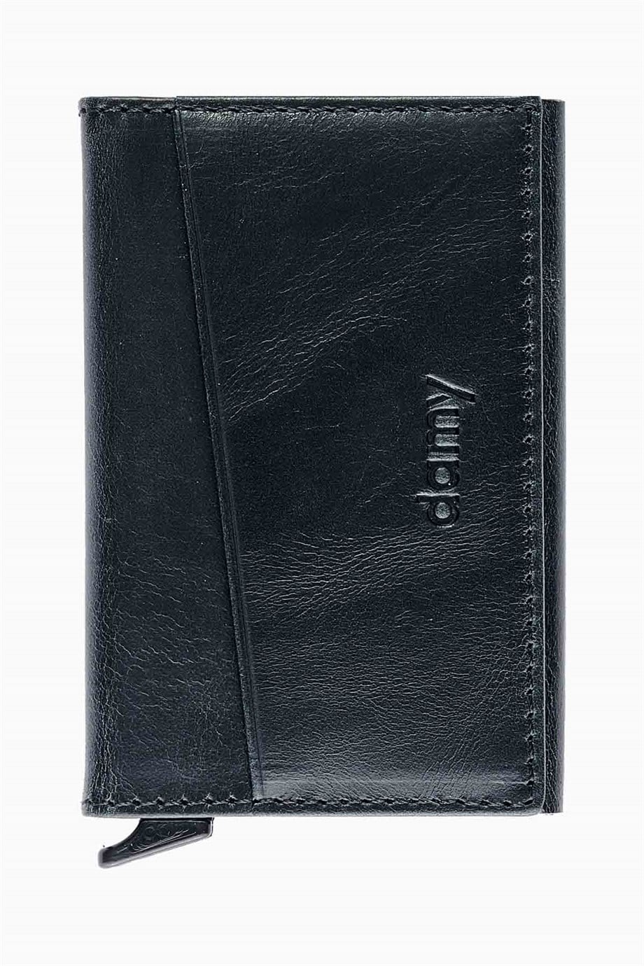 Hakiki Deri Unisex Mekanizmalı Kartlık 611CR - Siyah