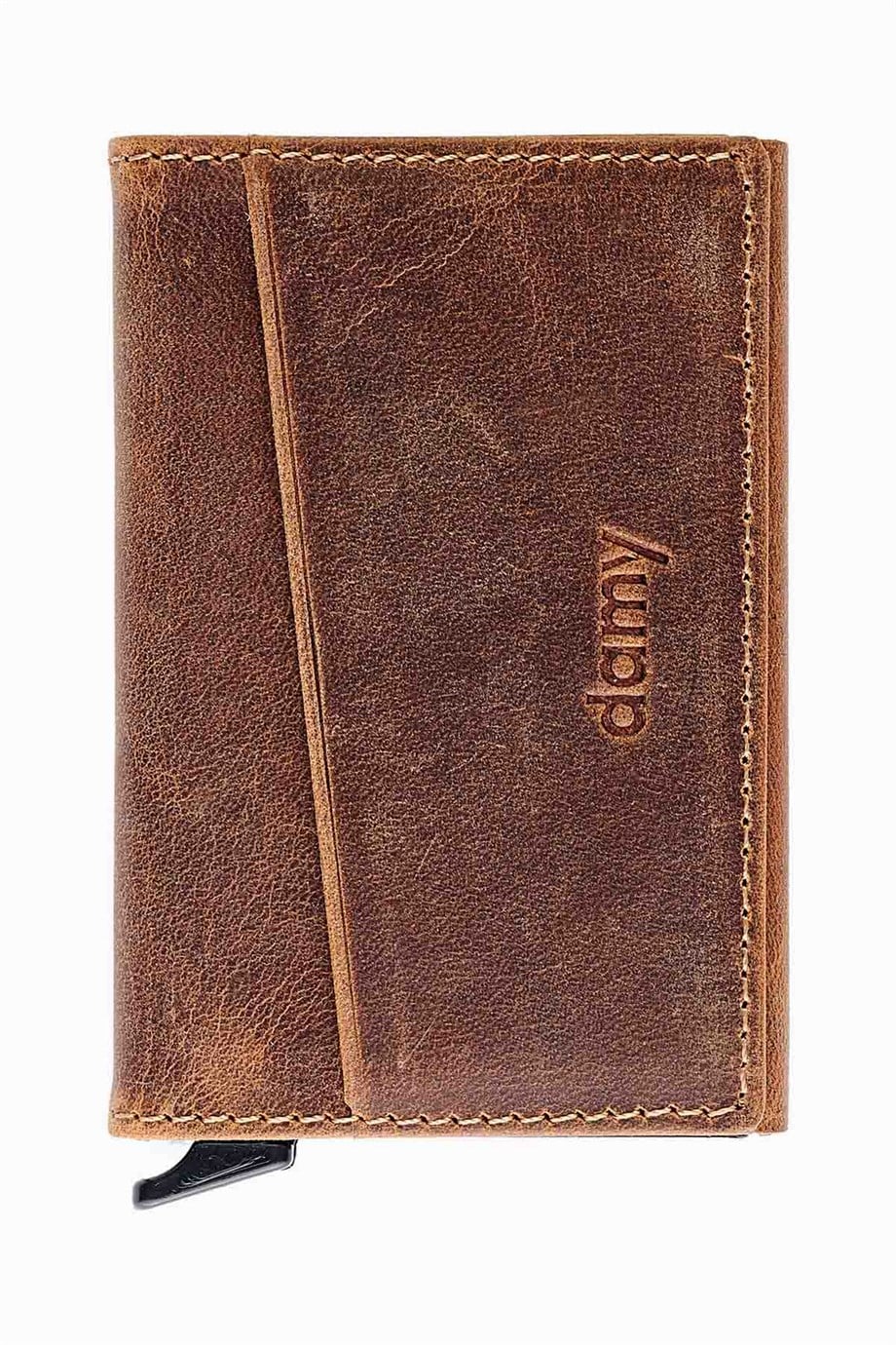 Hakiki Deri Unisex Mekanizmalı Kartlık 611CR - Taba