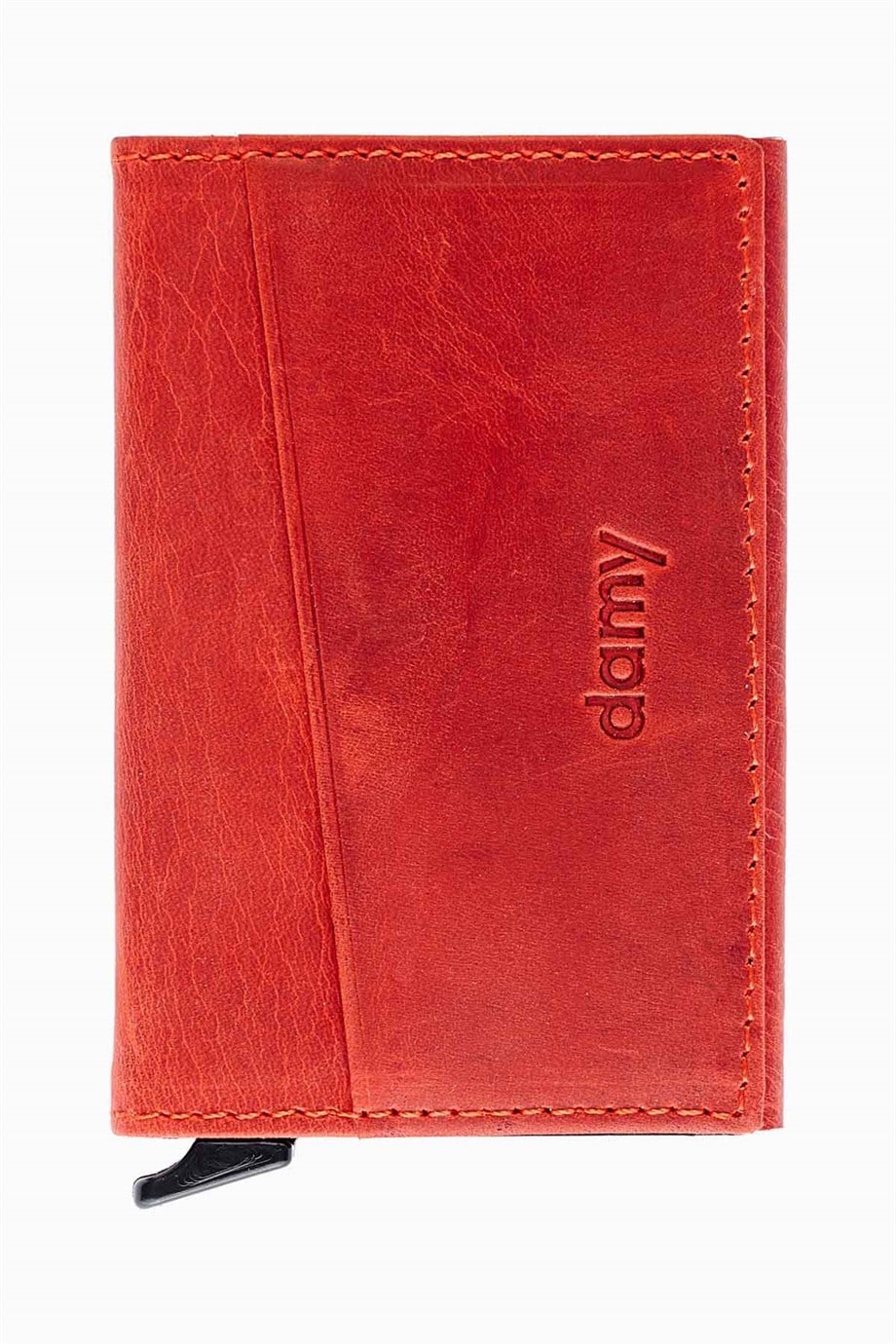Hakiki Deri Unisex Mekanizmalı Kartlık 611CR - Kırmızı